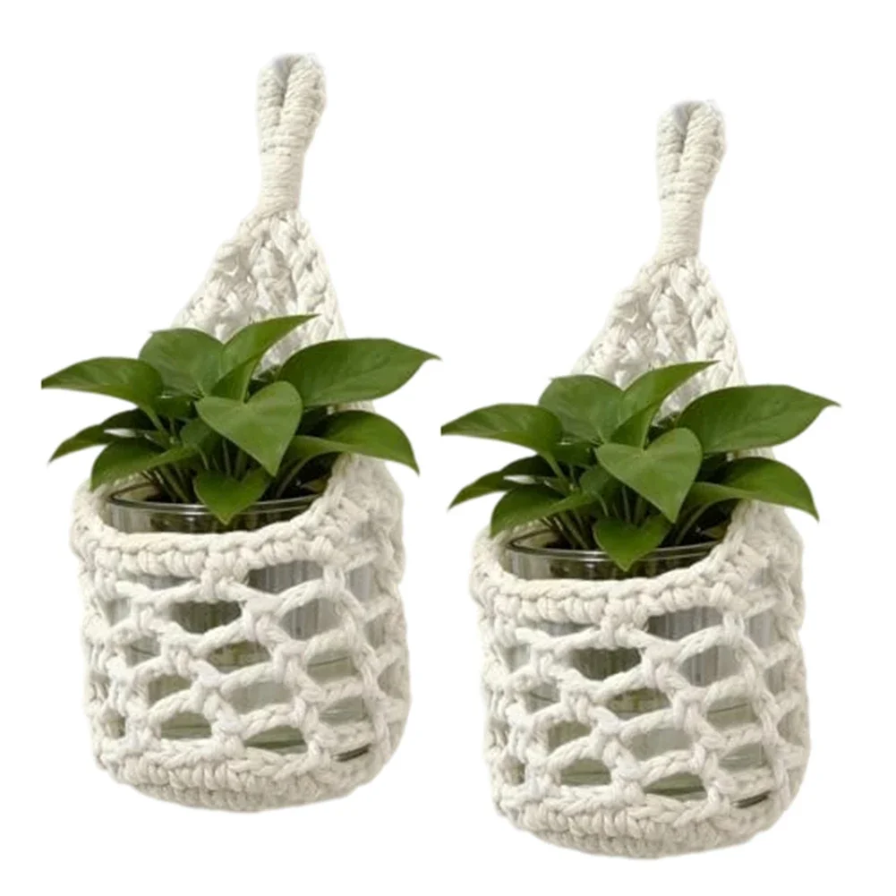 Boho Macrame Plant Hanger for Wall Mounting Compatible with For 4 Inch Pots Natural Cotton Cord Indoor Outdoor Basket