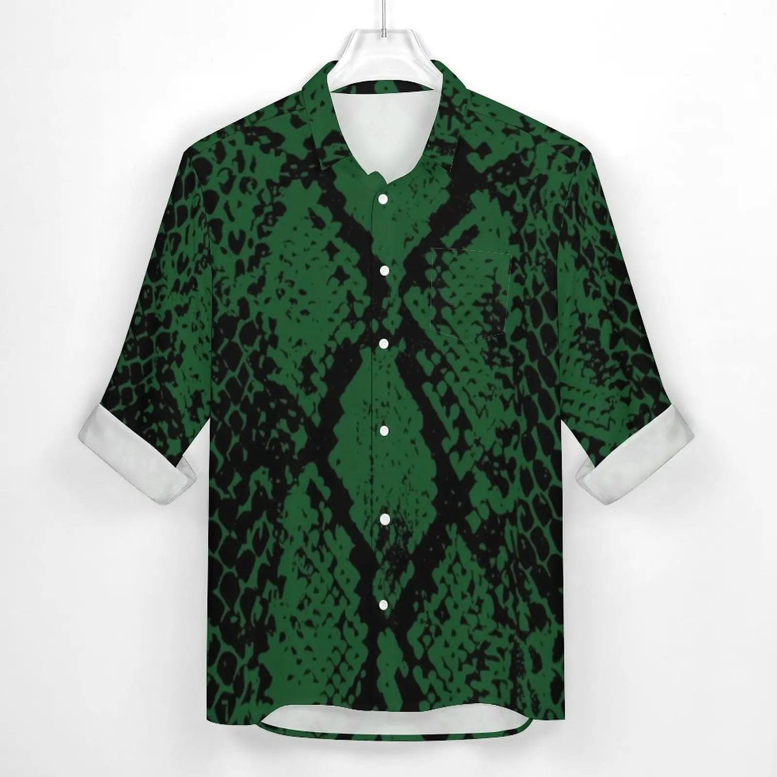 Green Snakeskin Shirt Spring Animal Skin Print Casual Shirts Man Trending Blouses Long Sleeve Printed Funny Clothing Big Size