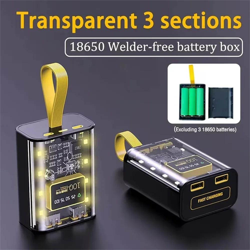 

3*18650 Power Bank Cases Battery Storage Box Night Light Dual USB Charge DIY Shell for iPhone Xiaomi 18650 Battery Storage Box