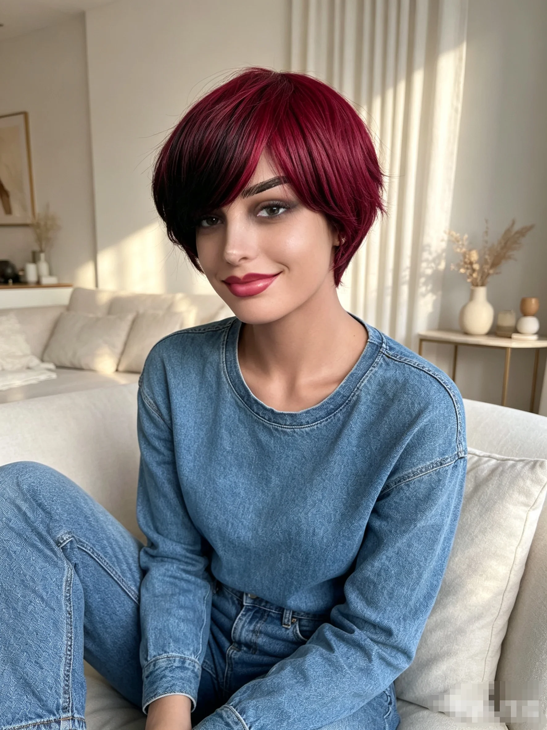 Short Burgundy Pixie Cut Human Hair Wig, full machine made with Bangs, Short Straight Human Hair Wig for African American Women