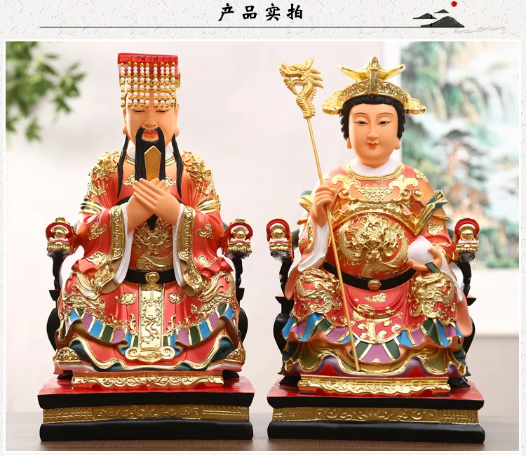 Una coppia 2 PZ Grande Asiatico Templo Culto CASA efficacia benedizione Golden WANG MU YUHUANG DADI Giada Imperatore Dio FENG SHUI statua