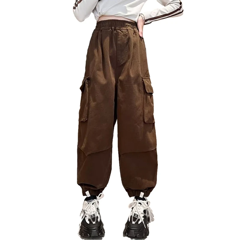 Multiple Pockets Kids Cargo Pants Children Casual Sweatpants Elastic Waist Leg Trousers Straight Wide Pant Children's Clothing