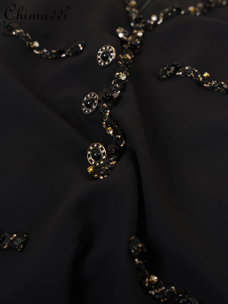 Vestido de viajero negro elegante con cuello en V Retro francés, ropa de otoño 2025, nueva moda, vestido corto sin mangas para fiesta para mujer