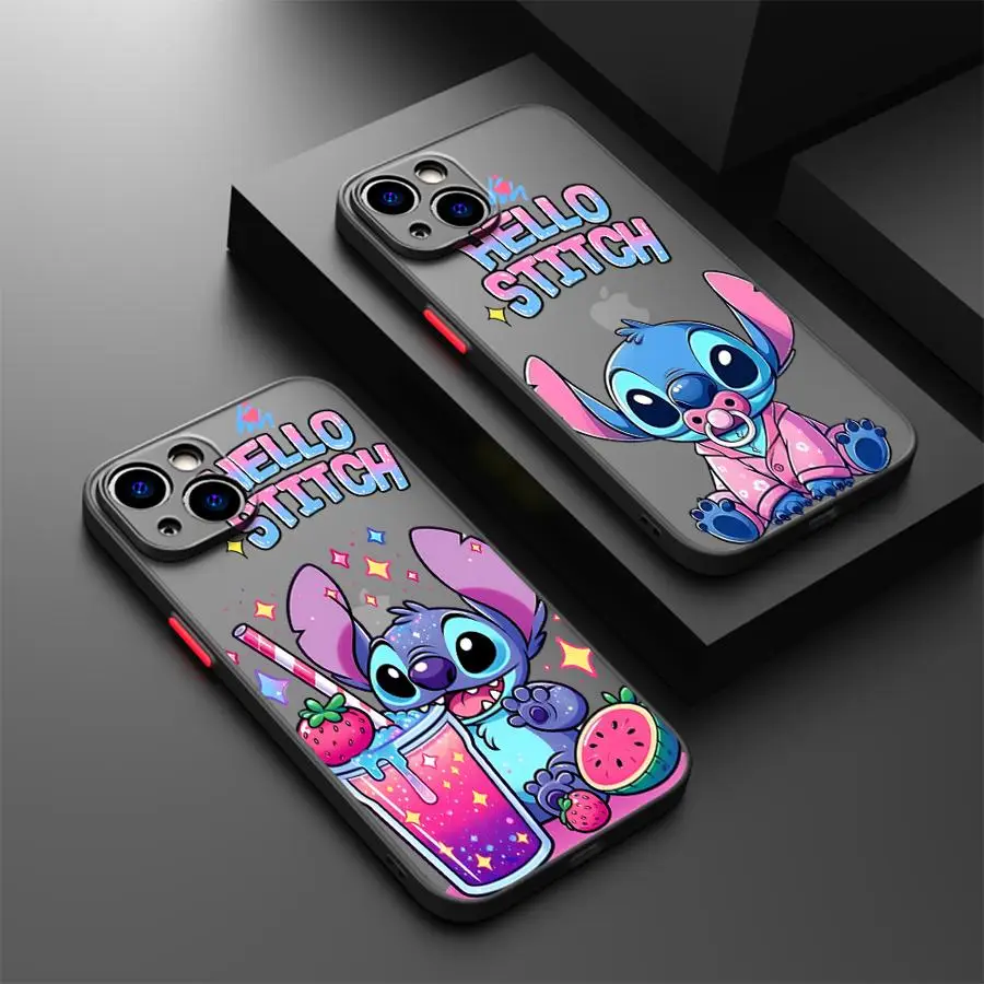 Disney Stitch And Angies Phone Case for iPhone 16 15 11 12 13 14 Pro Max 16 Plus 12 Mini 7 8 XS 15Pro Shockproof Matte Cover