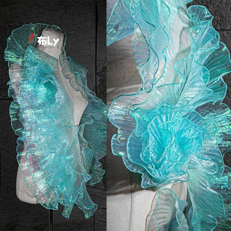 

3D большая кружевная плиссированная русалка с фантомным градиентом, ткань из пряжи Eugen, декоративные аксессуары «сделай сам»
