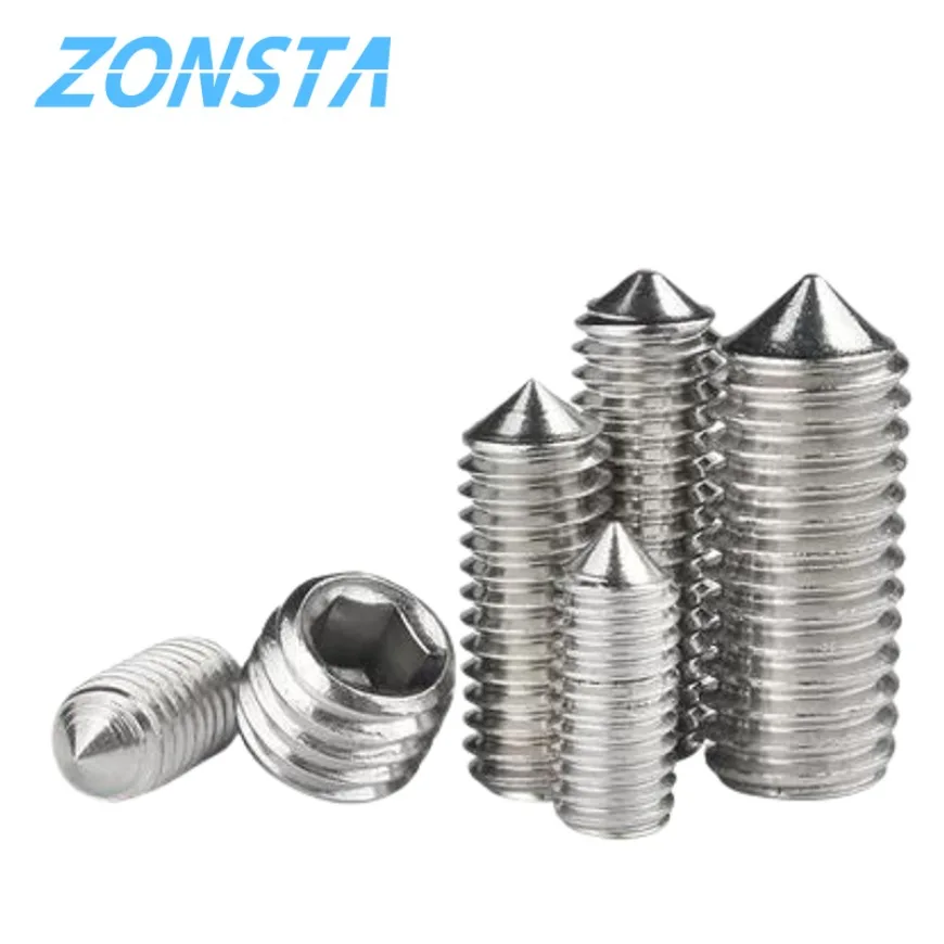 10pcs Hex Hexagon Socket Set Screws M2 M3 M4 M5 M6 M8 M10 M12 304 Stainless Steel Tapered End Grub Bolt Cone Point Grub Screw