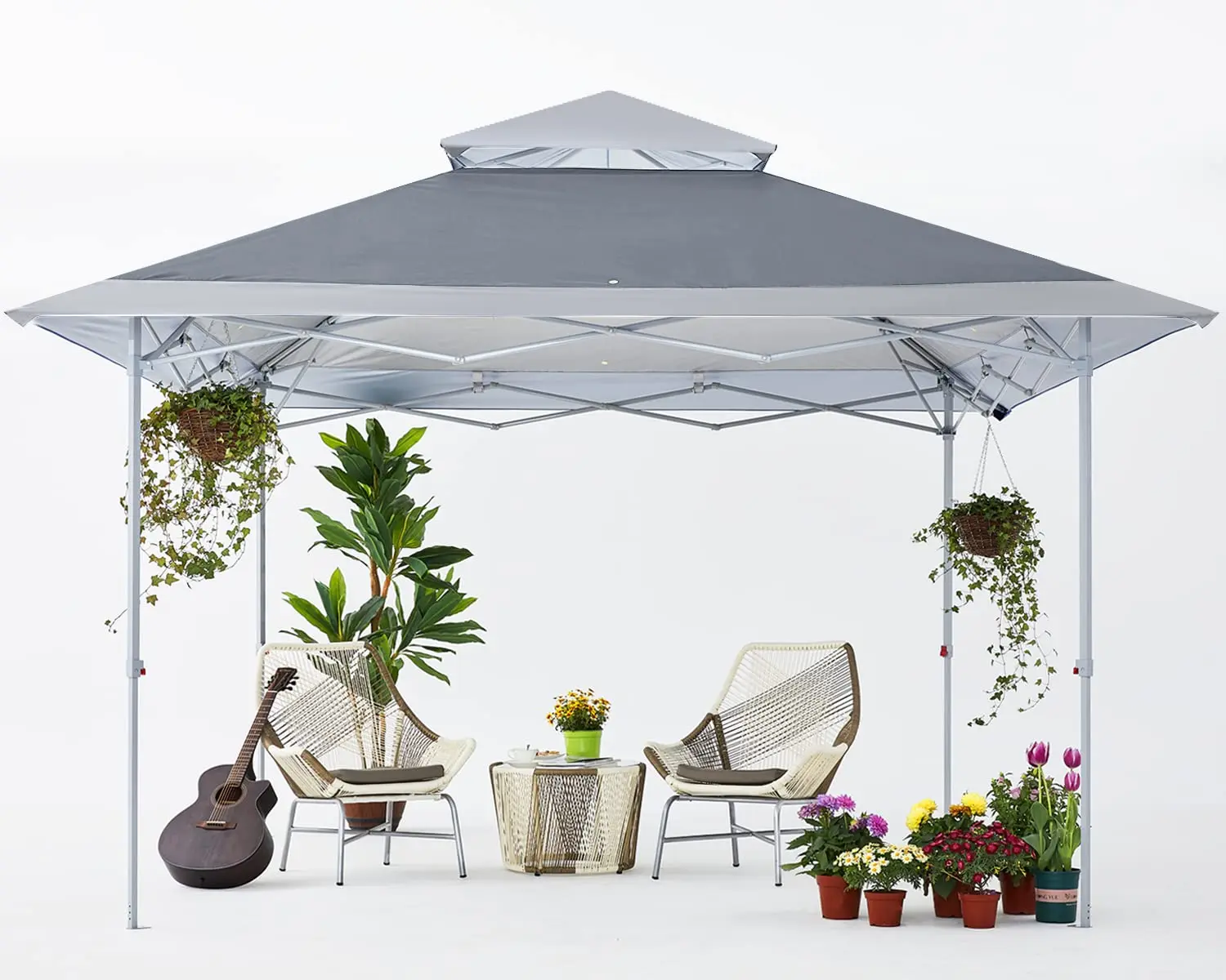 13x13FT Pop Up Canopy Tent Instant Canopy with Roller Bag, Two-Tone Gray, Customized