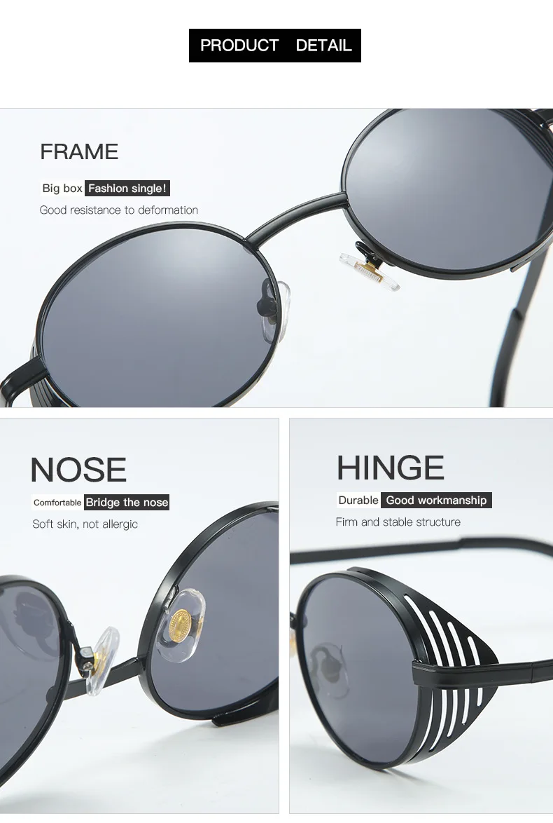 OEC-MANAGEMENT CPO Oval Punk Vintage Sonnenbrille Frauen Männer Runde Marke Designer Sonnenbrille Weibliche Steampunk Retro Brillen UV400 Oculos – Detail 8