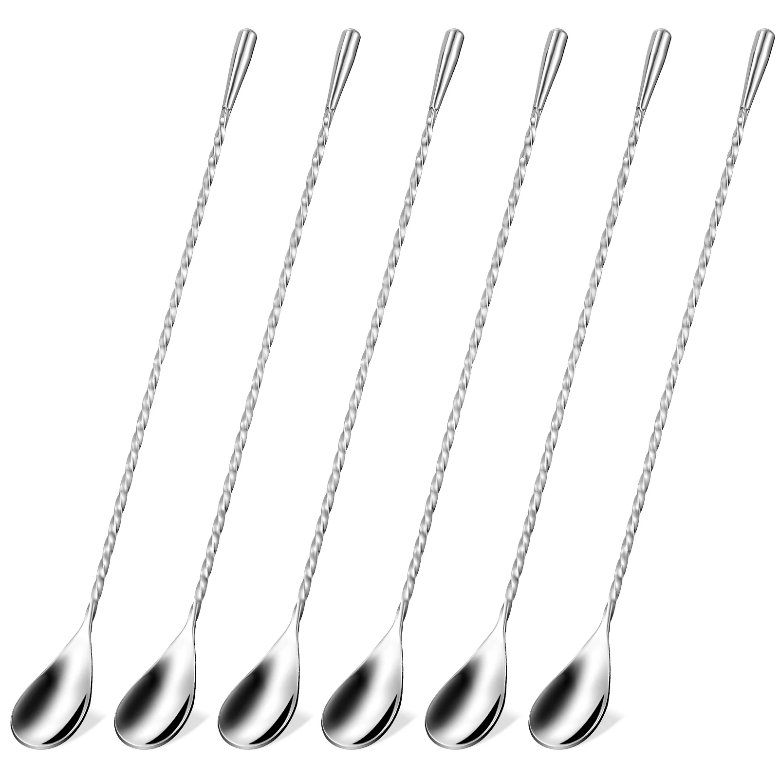 

6pcs Tear Bar Spoons 30cm Silver Cocktail Mixing Long Handle Stirring for Drinks Cafe Stainless Steel