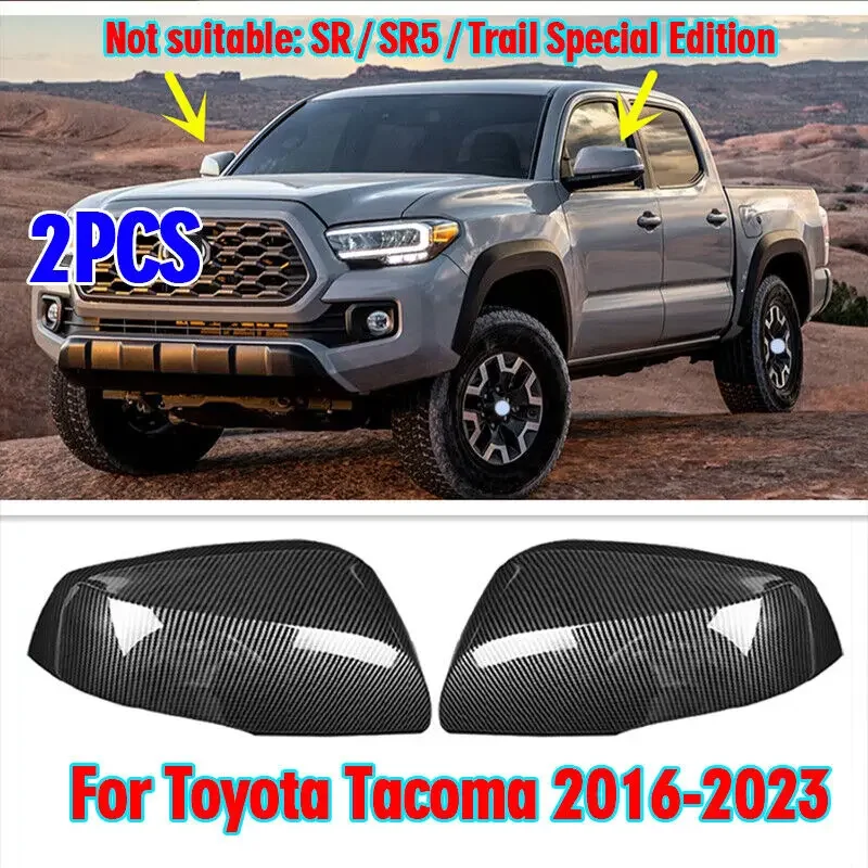 For Toyota Tacoma 2016-2023 Carbon Fiber Side Mirrors Rearview Trim Cover ABS