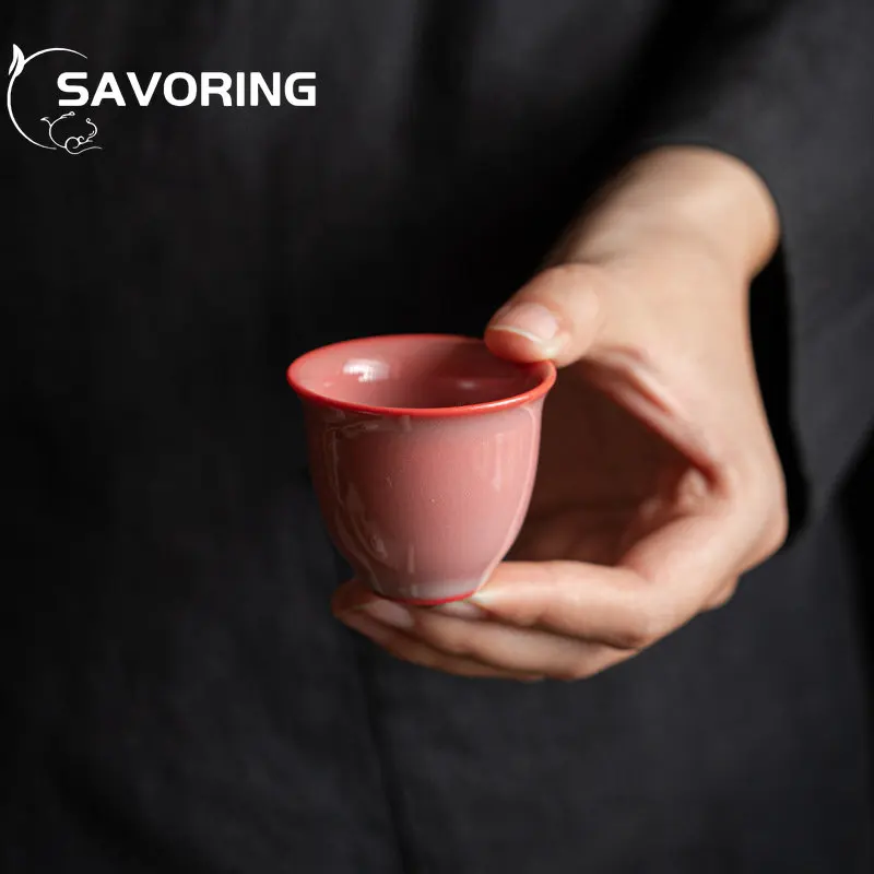 2pc/Set 30ml Red Tea Cup Solid Color Celadon Red Personal Small Cup Tire Pink Ladies Kung Fu Teacup Tea Set Accessories