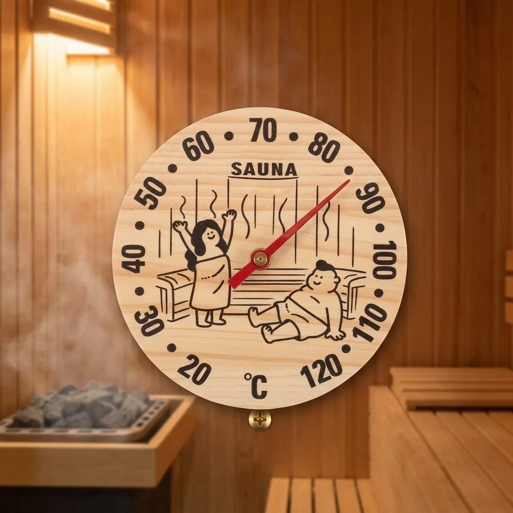 Mechanical Wooden Sauna Thermometer and Hygrometer No Battery Needed for Private Commercial Saunas Wall Mount 12x12x1.5cm