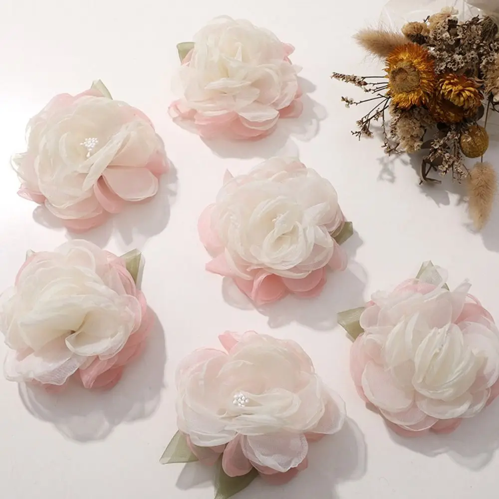 

5PCS 3D Organza Flower Cloth Patches Artificial Rose DIY Crafts Cloth Applique Handmade Materials Multilayer Jewelry Accessories