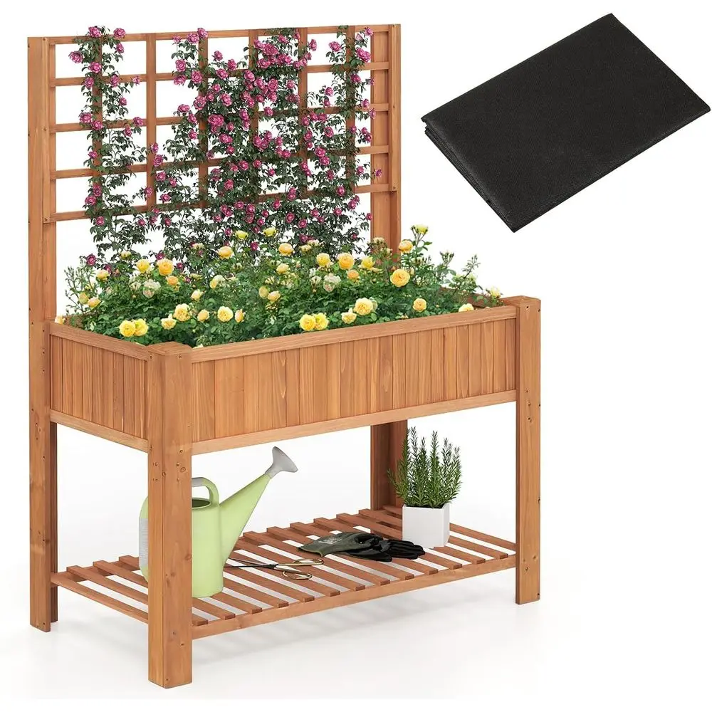 

Wooden Elevated Garden Bed with Trellis, Legged Planter Box for Outdoor Vegetables, Herbs, and Climbing Plants (Brown)