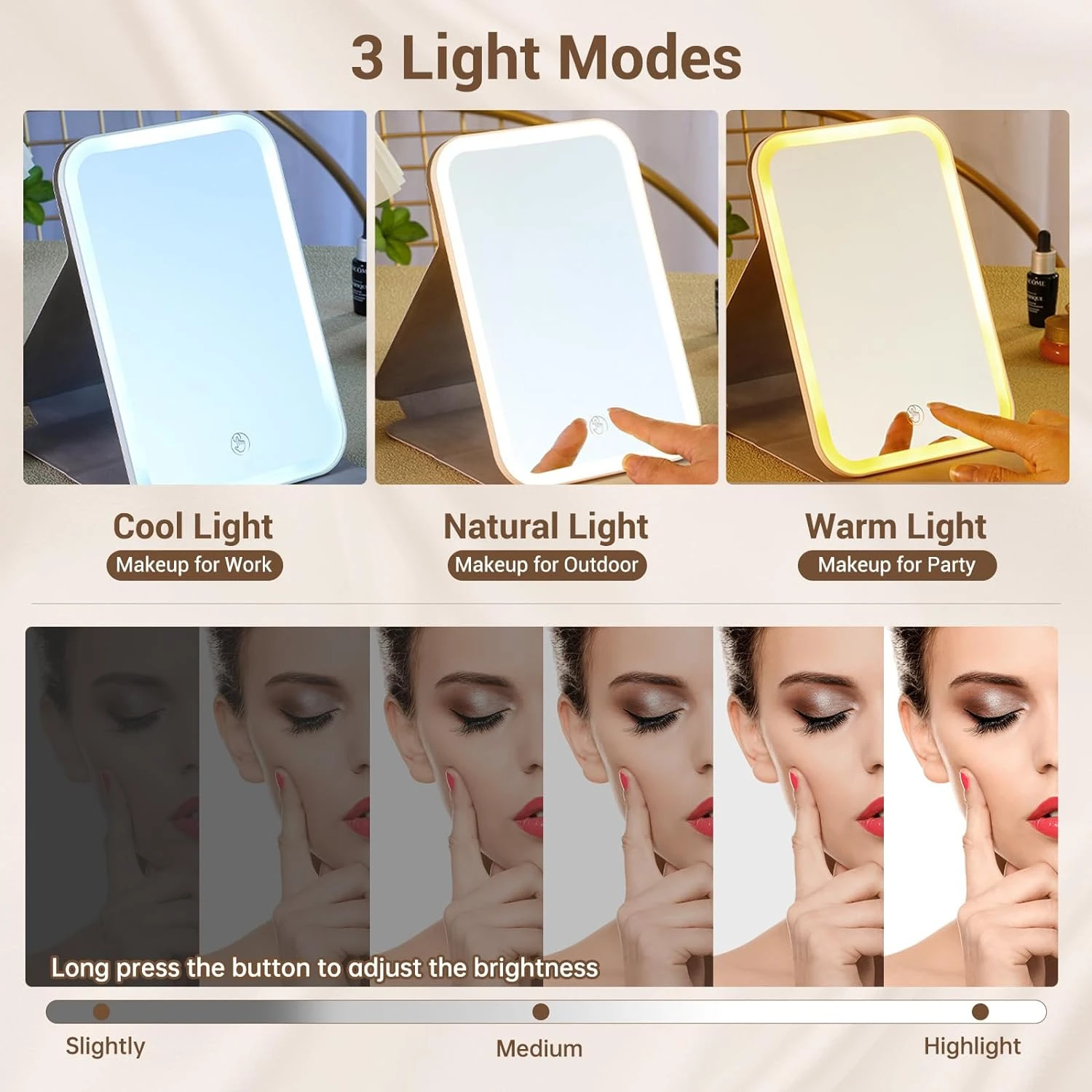 Handige, draagbare en veelzijdige LED-schoonheidsmake-up make-upspiegel - 11 inch formaat met instelbare helderheid, oplaadbare batt