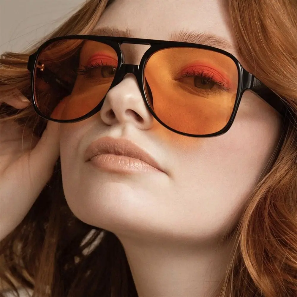 

Vintage Double Bridge Oversized Pilot Sunglasses UV400 Protection Classic 70s Sun Glasses Yellow Driving Eyewear for Women & Men