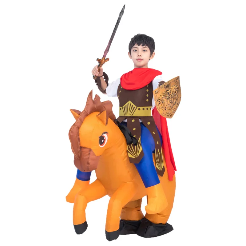 Kids Child Inflatable Roman Warrior Gladiator Soldier Riding Horse Costume for Boys Halloween Purim Party Fancy Dress US5299