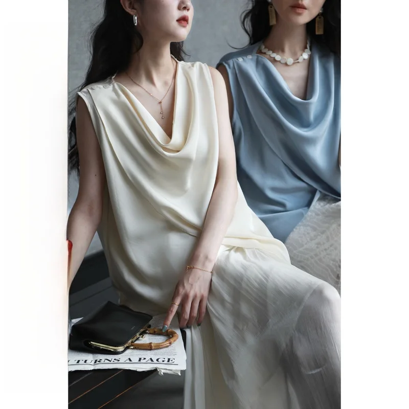 

Женский асимметричный топ Ele Simple Commuter из атласного молочного шелка, приталенный, стандартной длины, из полиэфирного волокна