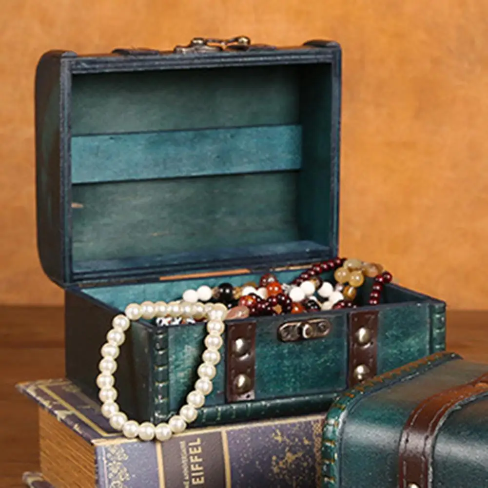 Treasure Chest Storage Box Durable 2 Colors Jewelry Organizer Box Wide Applications Retro Storage Wooden Box for Home