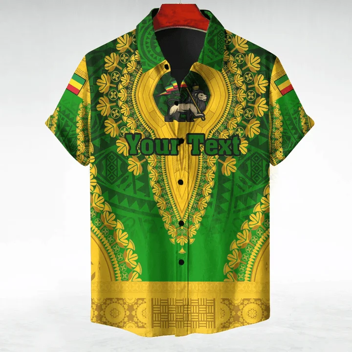 Ethiopia Africa County Flag Map Short Sleeve Shirts For Men Clothes Orthodox Tee National Emblem Graphic Blouses Hawaii Boy Tops