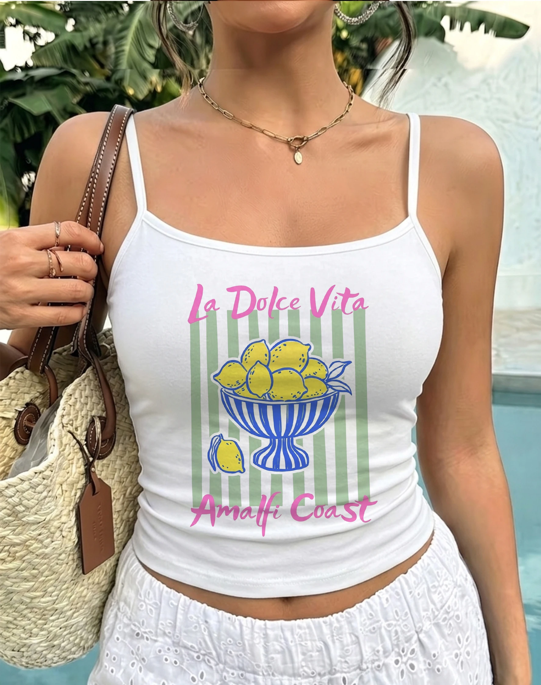 Amalfi Coast Tank Top Lemon Graphic Camisole La Dolce Vita Style Cami Retro Aesthetic Harajuku Streetwear Womens Vest