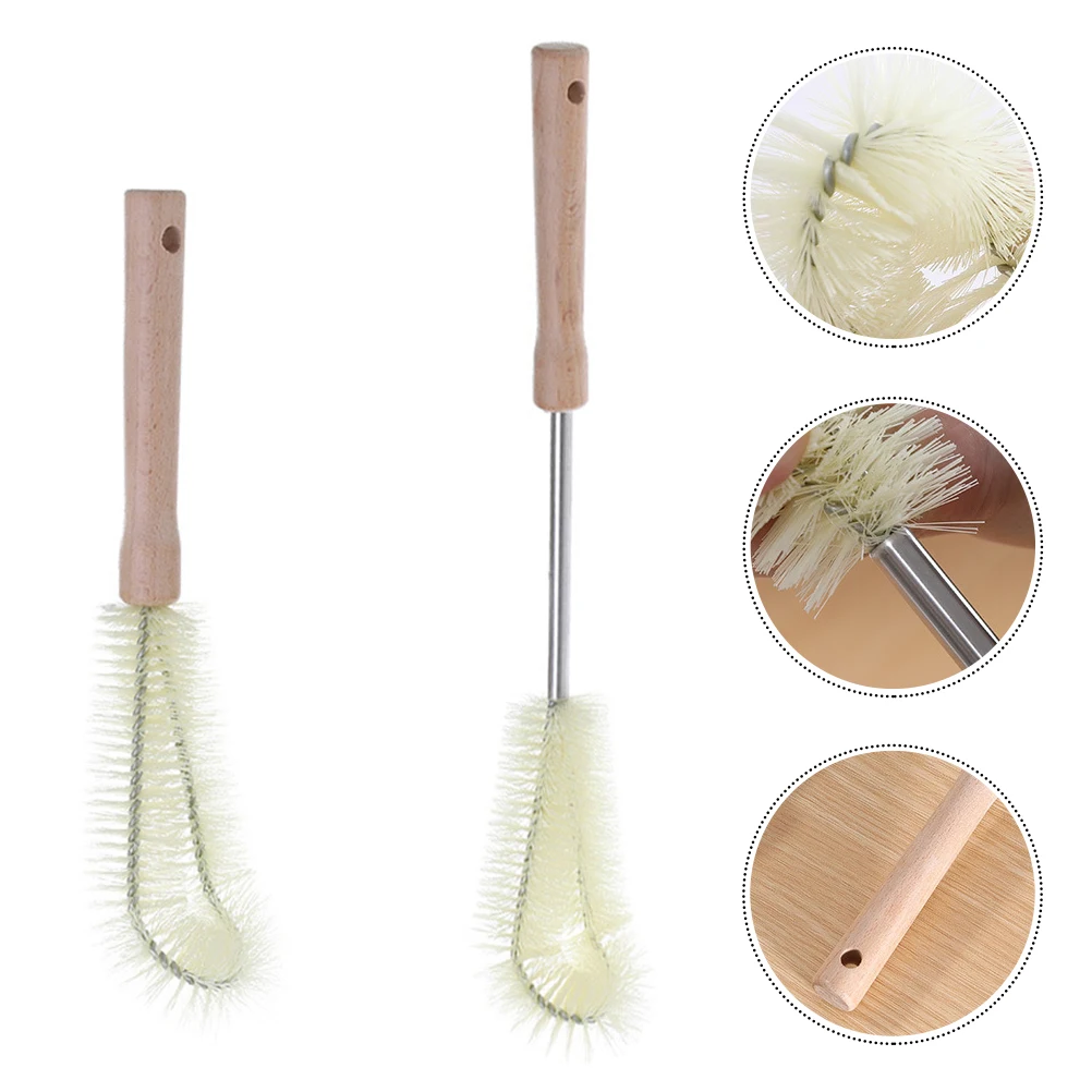 

2Pcs Cleaning Brush Set Long Short Wooden H Stainless Steel Nylon Bristle For Glass Jars Vases Tea Pots
