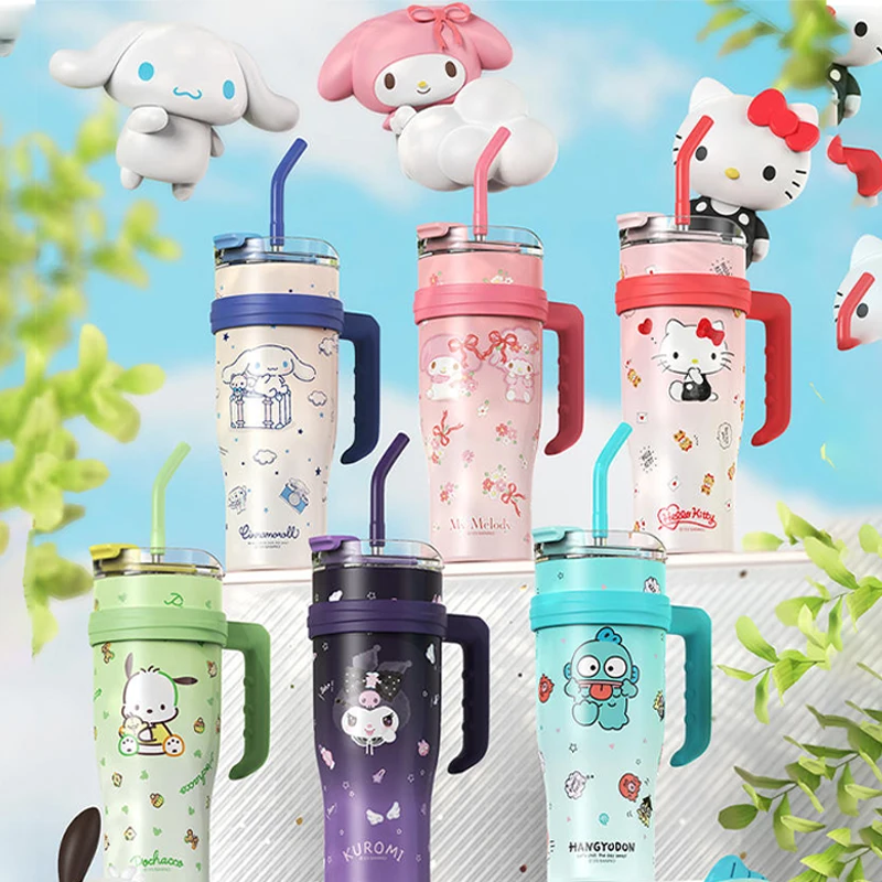 Sanrio izolowana butelka na wodę Hello Kitty śliczna figura słomka o dużej pojemności termos 700ml kubek moja melodia Cartoon dzieci kubek prezenty