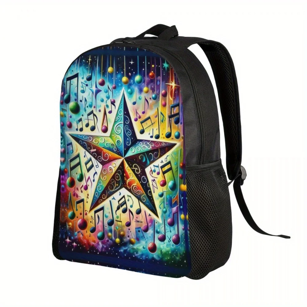 Note five-pointed star pattern casual backpack, large capacity men and women travel backpack, lightweight laptop shoulder bag