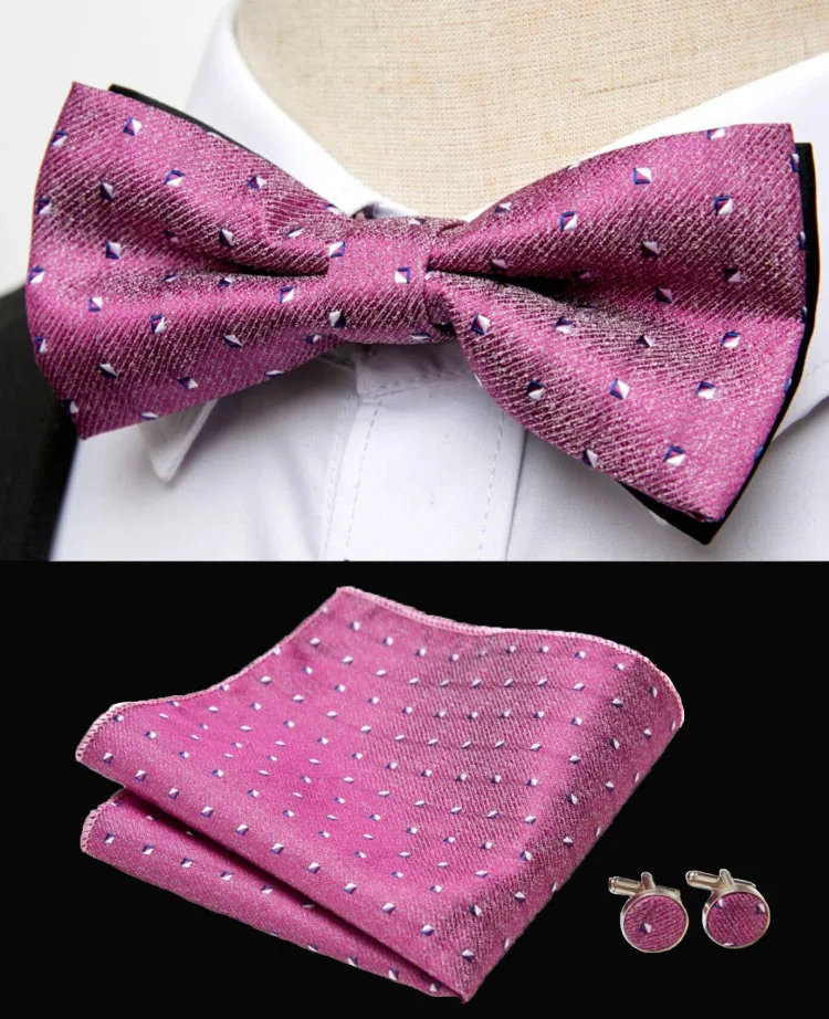HUISHI Klassische blaue Fliege für Männer, Paisley-Blumenfliege, Einstecktuch, Manschettenknöpfe, Anzug-Set, Hochzeit, Party, kariert, solide Schmetterling – Detail 20
