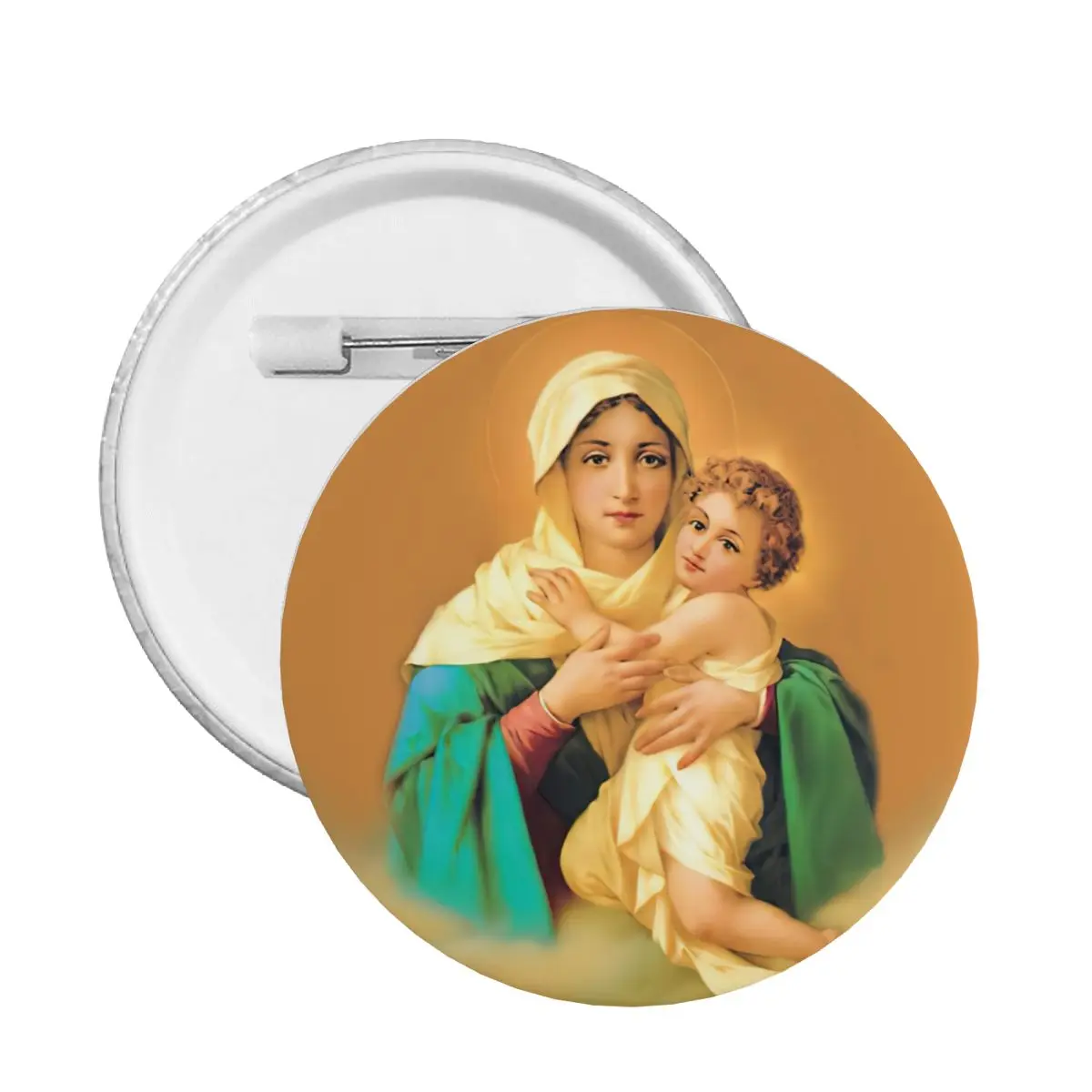 Our Lady Of Schoenstatt Pin Back Buttons Custom Virgin Mary Catholic Saint Brooch Badge for Bags Pinback Birthday Gift