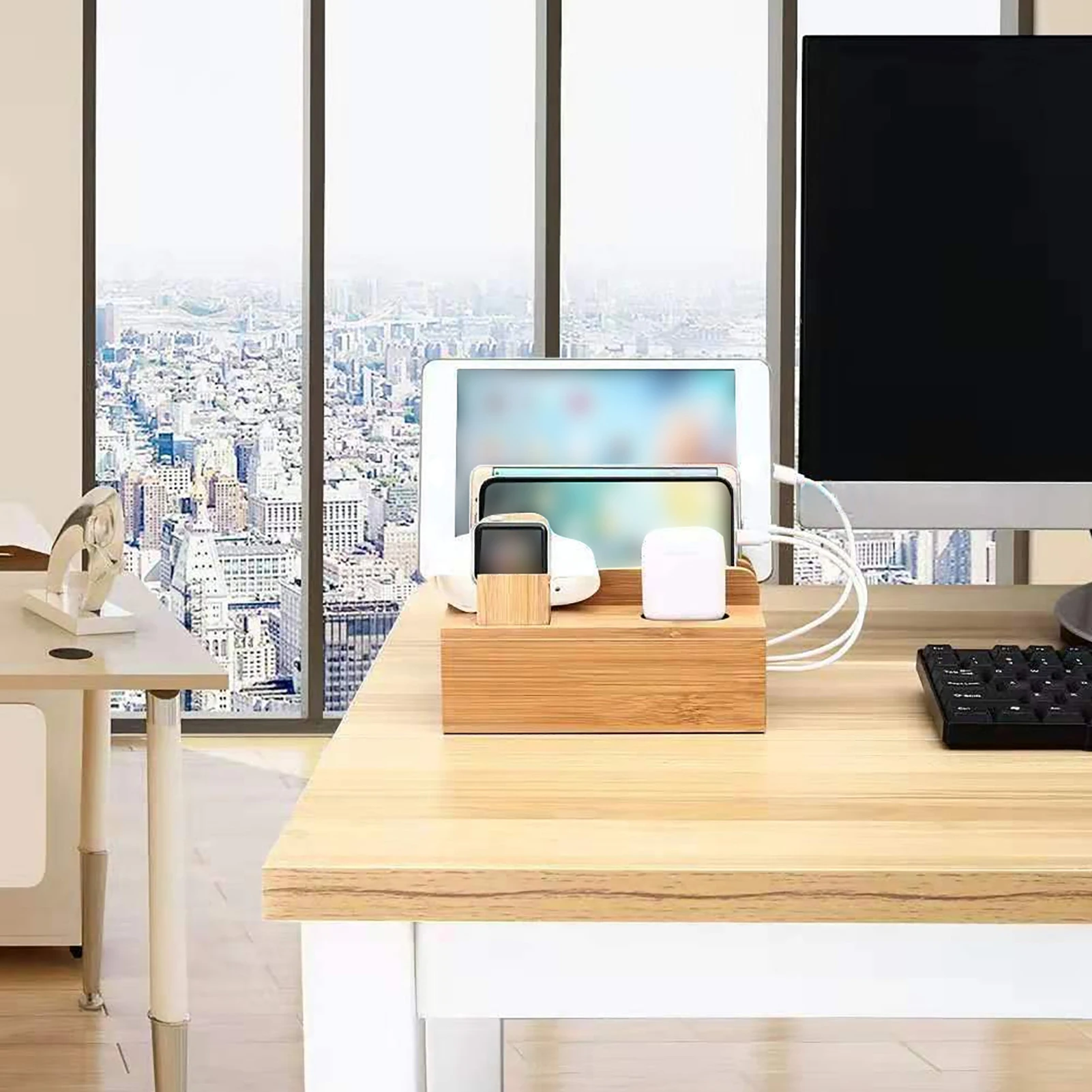 

Bamboo Charging Storage Rack Mobile Phone Watch Rack Holder Organizer for Home Use Phone Holder Phone Rack Storage Rack