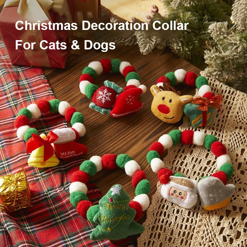 Christmas Elastic Pet Collar Cats Dogs Scarf Neck Collar Santa Claus Reindeer Necklace Decoration Pet Dress-Up Accessories