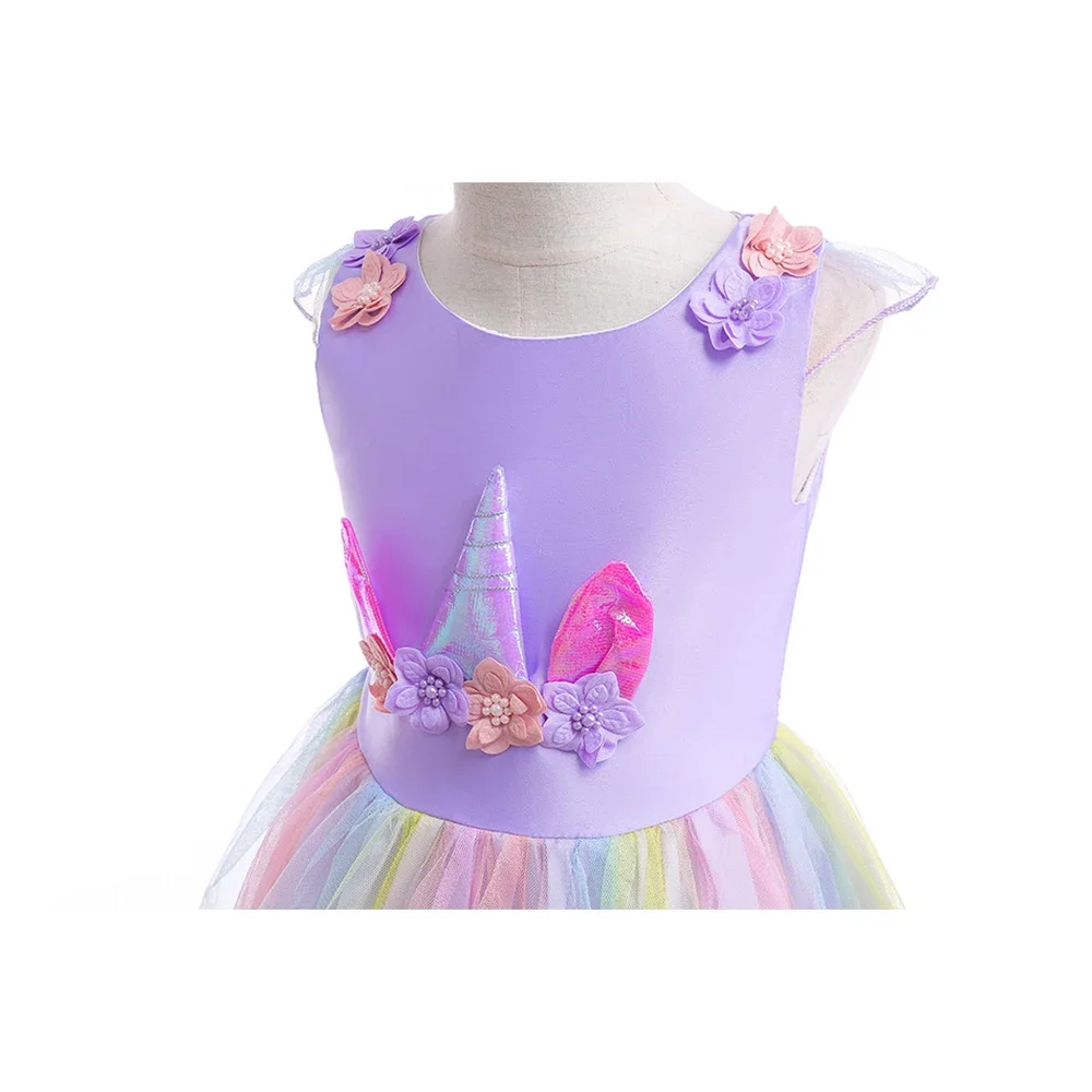 Unicorn Dress Baby Girls Pastel Rainbow Princess Girls Birthday Party Dress Children Kids Halloween Unicorn Perform Costume