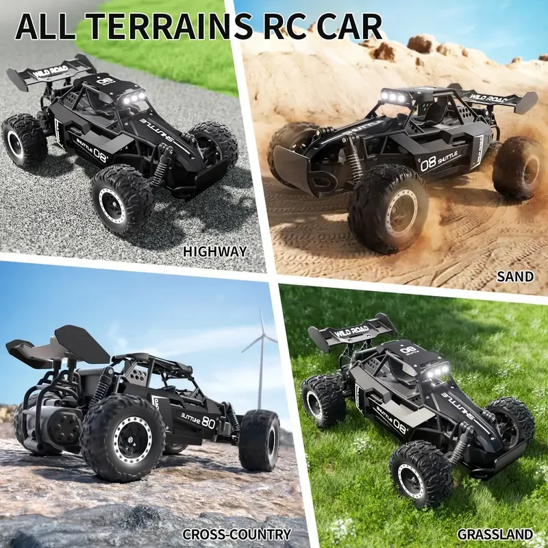 سيارات RC ذات دفع ثنائي 1:16 سيارة RC للطرق الوعرة على جميع التضاريس شاحنة RC عالية السرعة 20 كم/ساعة سيارة بتحكم عن بعد مع مصابيح LED هدية لعبة للأطفال