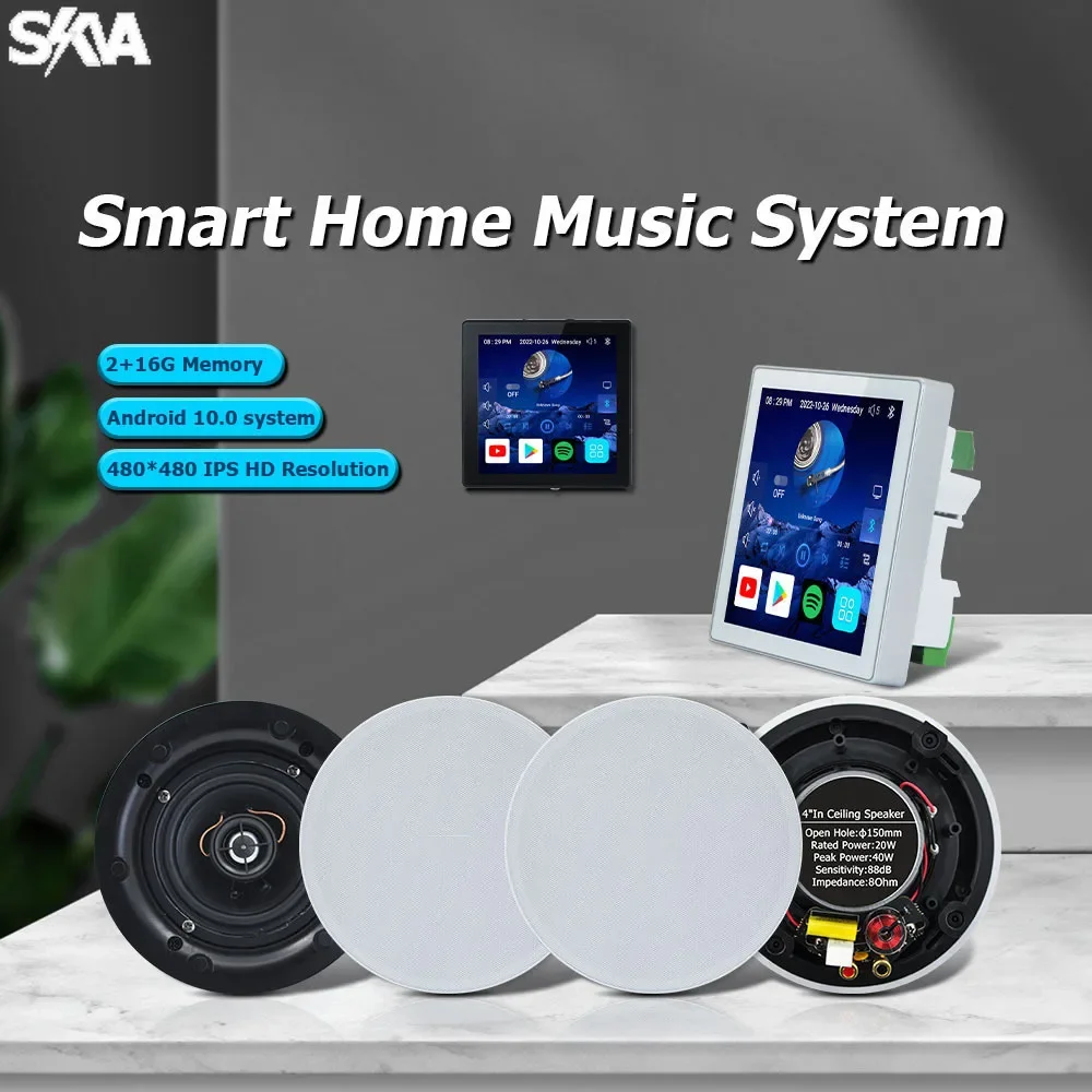 

Home Audio Smart WiFi Bluetooth Wall Amplifier 4inch Touch Screen and Coaxial Ceiling Speaker Music Set Consumer Electronics