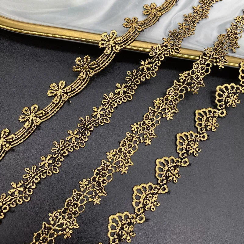 1 Yards Gold Lace Ribbon Trimmings for Sewing DIY African Lace Fabric Embroidery Clothing Wedding Accessories