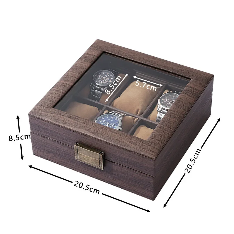 Wood Grain PU Leather Square 6-Bit Watch Storage Collection Display Box High-End Watch Jewelry Storage Box Men Jewellery Box