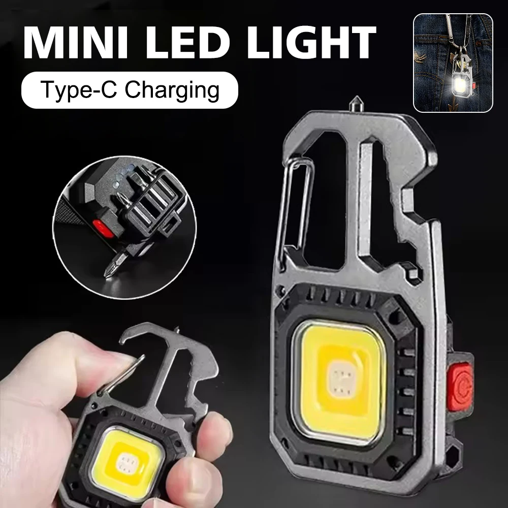 Lampe de travail porte-clés COB, Mini lampe de poche magnétique pour réparation, lampe de Camping Rechargeable, lampe d'urgence extérieure avec clé