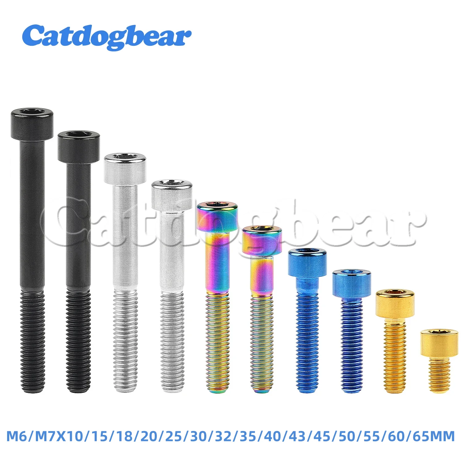 Catdogbear 티타늄 볼트, 자전거 패스너용 알렌 육각 헤드 나사, M6, M7x10, 15, 18, 20, 25, 30, 32, 35, 40, 43, 45, 50, 55, 60, 65mm