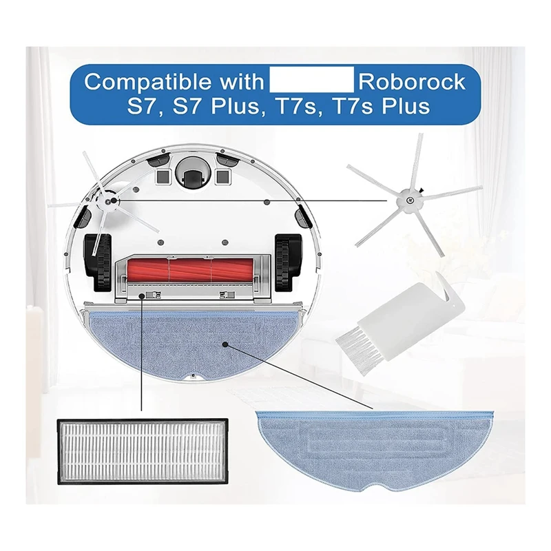 قطع غيار للمكنسة الكهربائية Roborock ، فرشاة جانبية ، مرشح HEPA ، وسادات الممسحة ، ممسحة ، متوافقة لـ S7 ، T7S ، الملحقات