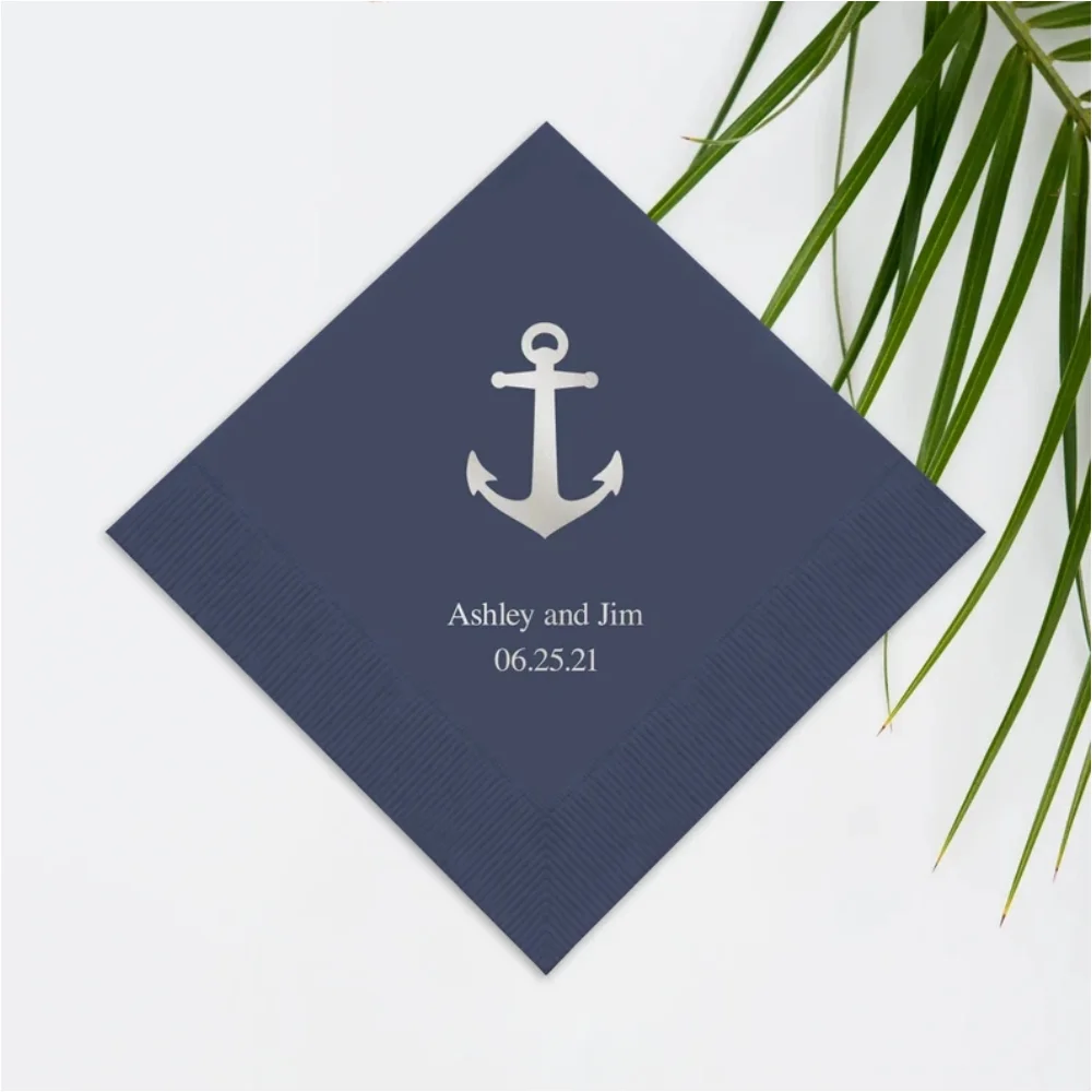 

50 Pcs Anchor Print Napkins -Paper Party Napkin -Custom Printed Napkins-His Birthday -Nautical Party-Anniversary -Bachelor Party