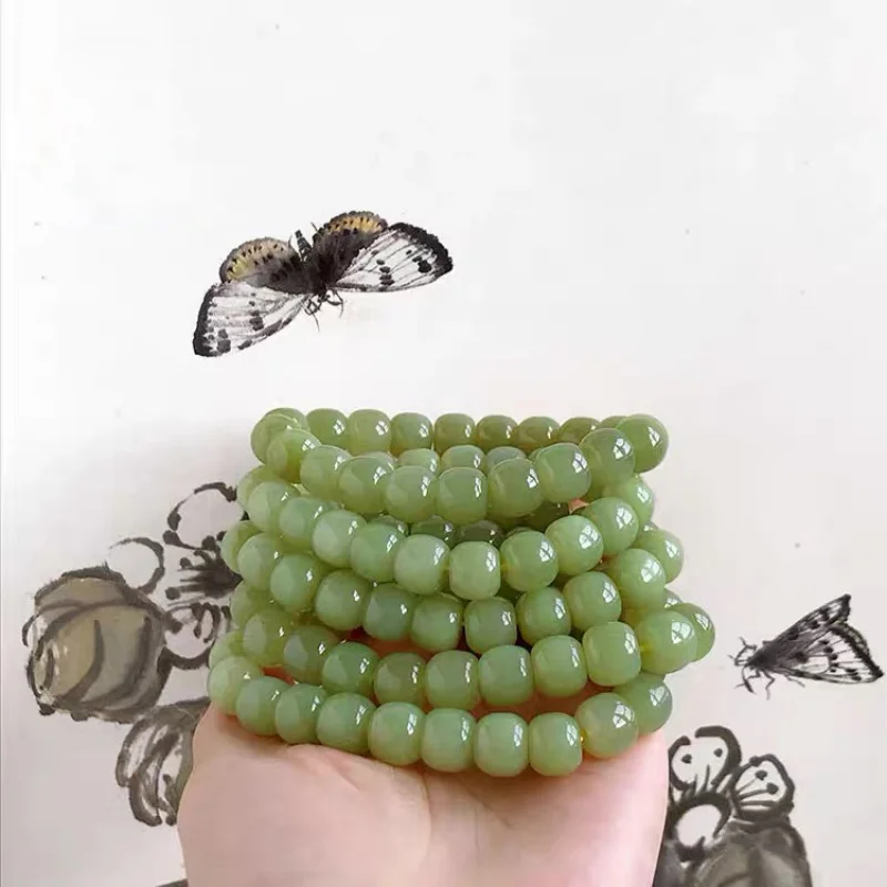 

Hetian 9 X 10Mm Gray Jade Beads Yellow Mouth Material Old Type Bracelet