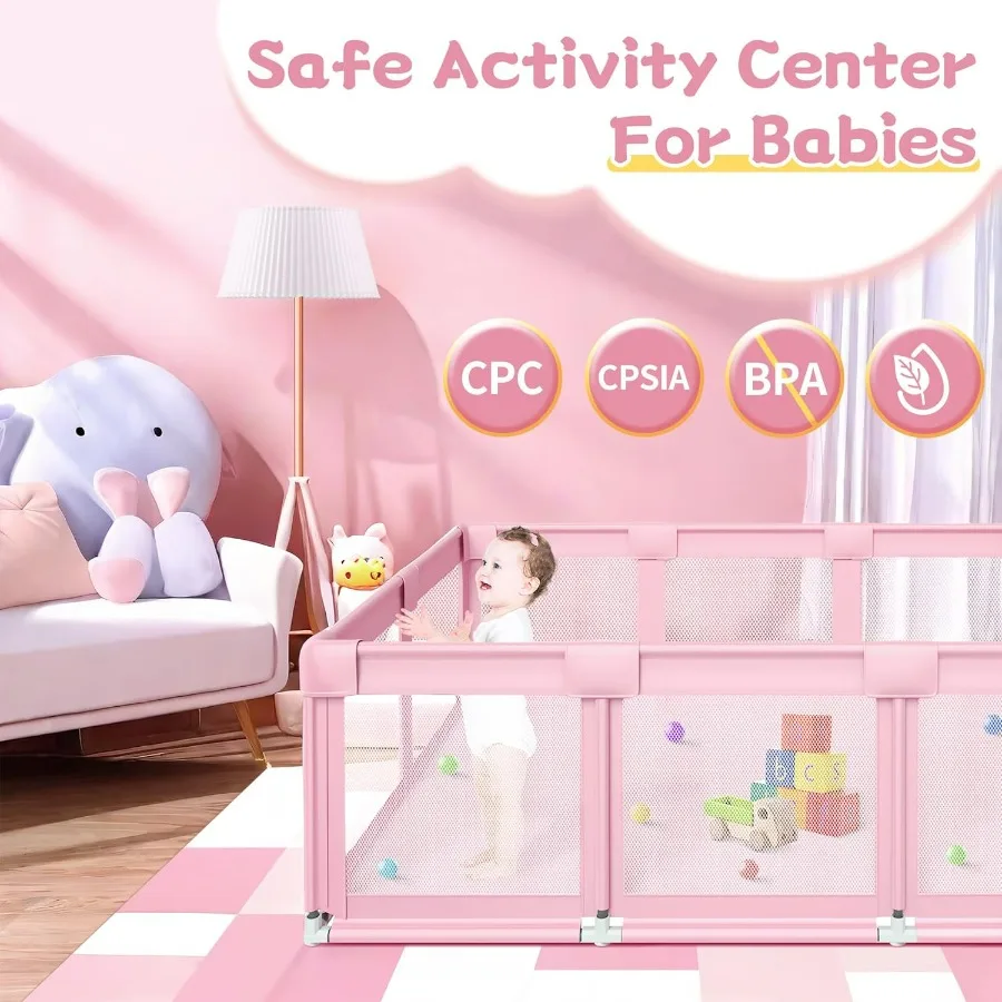 Grand parc rose pour bébé, parc 74x50 pour fille, grands canards de jeu pour bébé intérieur et extérieur, stylo de jeu robuste et de sécurité pour filles avec doux