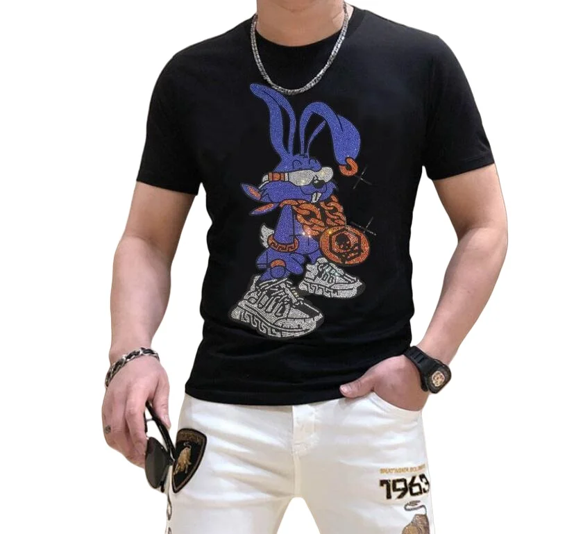 Anime  S-6XL Diamonds    T-Shirt   Fashion   Casual Men   Rhinestone Design Fabric Soft Comfortable  Top Tees Streetwear