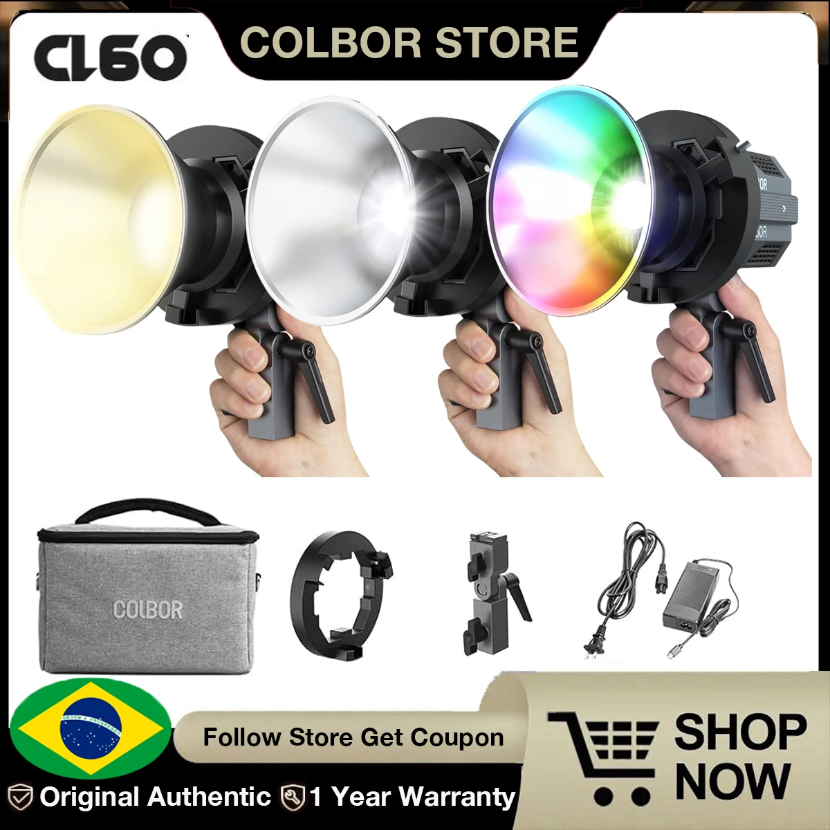 【Do Brasil】COLBOR CL60M CL60 CL60R COB LED Video Light 65W Daylight Bicolor RGB Continuous Lighting for Outdoor Video Recording