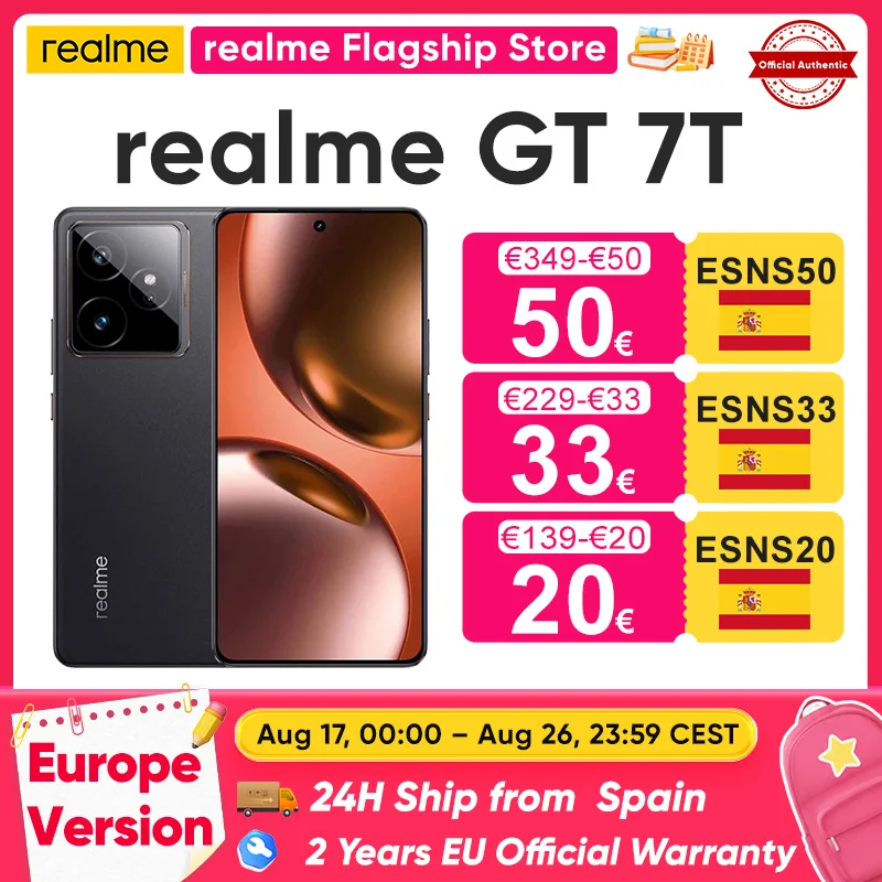 realme GT 7T 5G Smartphone nuevo MediaTek 8400-MAX, batería Titan de 7000 mAh, carga ultrarrápida de 120 W y pantalla… — oferta en AliExpress