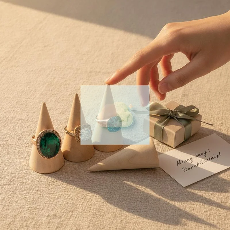 Wooden Finger Ring Display Stand Jewelry Ring Display Holder Showcase With Wooden Display Ring Cone Storage Organizer For Ring