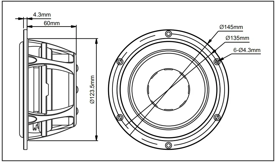 الأصلي Midrange رئيس سائق ، النيوديميوم المغناطيس ، صب الألومنيوم الإطار ، 4ohm ، 80 واط ، OD = 145 مللي متر ، HiFi ، D5.4-II ، 5 "، 1 قطعة