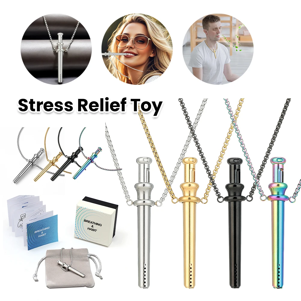 التنفس المقاومة صافرة قلادة الفولاذ المقاوم للصدأ القلق التنفس قلادة التأمل مجوهرات لتخفيف التوتر