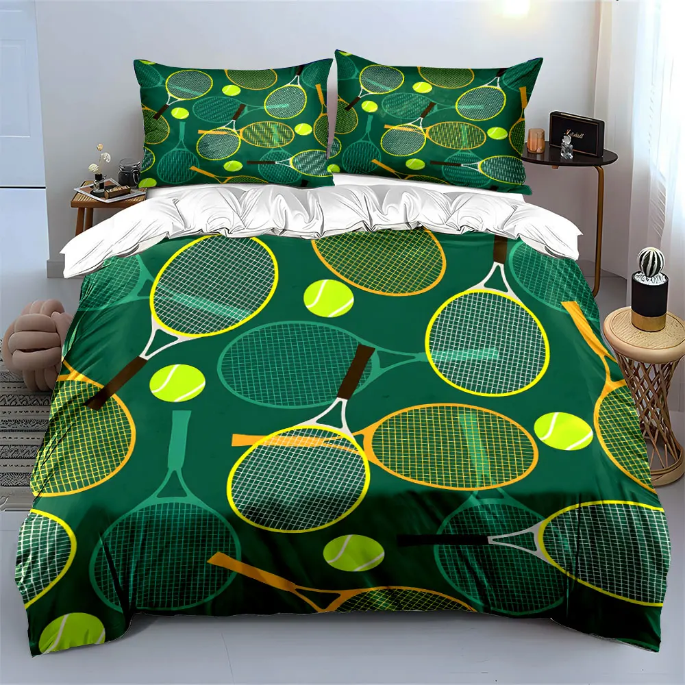 Tennis rackets and balls pattern Print Bedding Set 1 Duvet Cover 2 Pillowcases for Adult and Children Luxury Gift Full Size